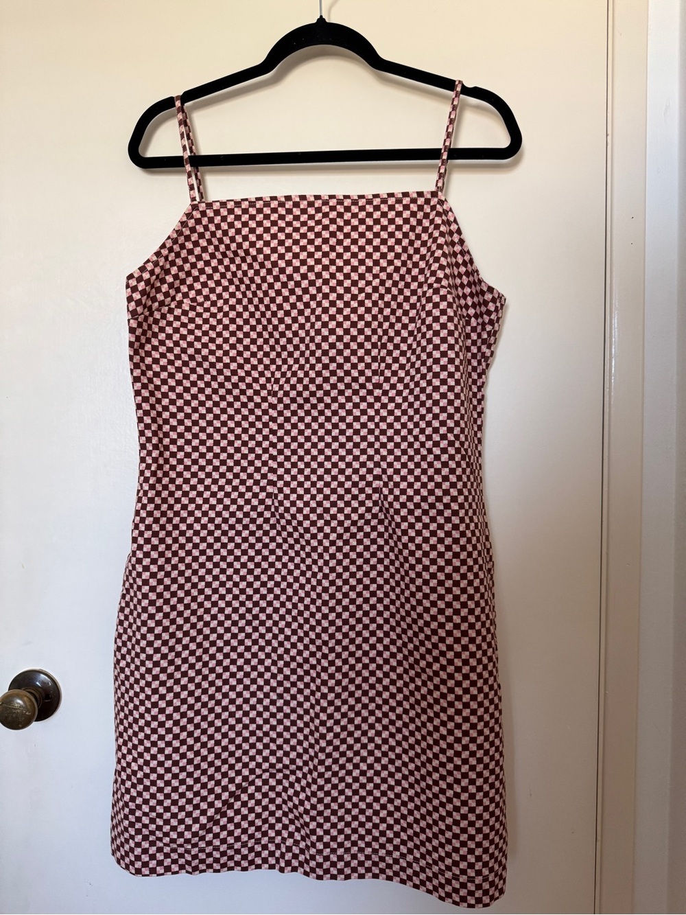 Levi’s Checkerboard Spaghetti Strap Mini Dress in Burgundy and White